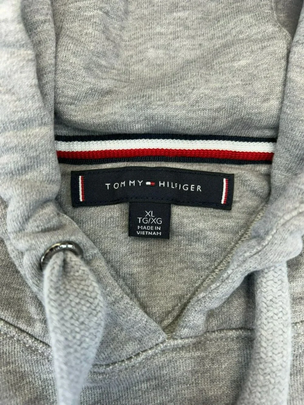 Tommy Hilfiger Mens Hoodie Gray XL Cotton Blend Logo Colorblock Pull-Over Ribbed - Picture 4 of 6
